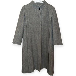 Vintage Wool Black  & White Herringbone Long Trench Coat Jacket - LG/XL